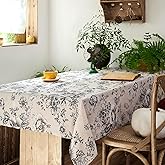 jinchan Linen Table Cloth 52 x 70 Inch with Black Flower Print Farmhouse Beige Linen Blend Cloth for Rectangle Dining Table Washable Cottage Table Cover Home Decor 1 Panel Floral Black on Beige
