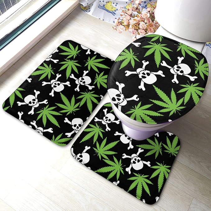 DPQZ Non Slip Bathroom Rugs Sets 3 Piece Green Marijuana