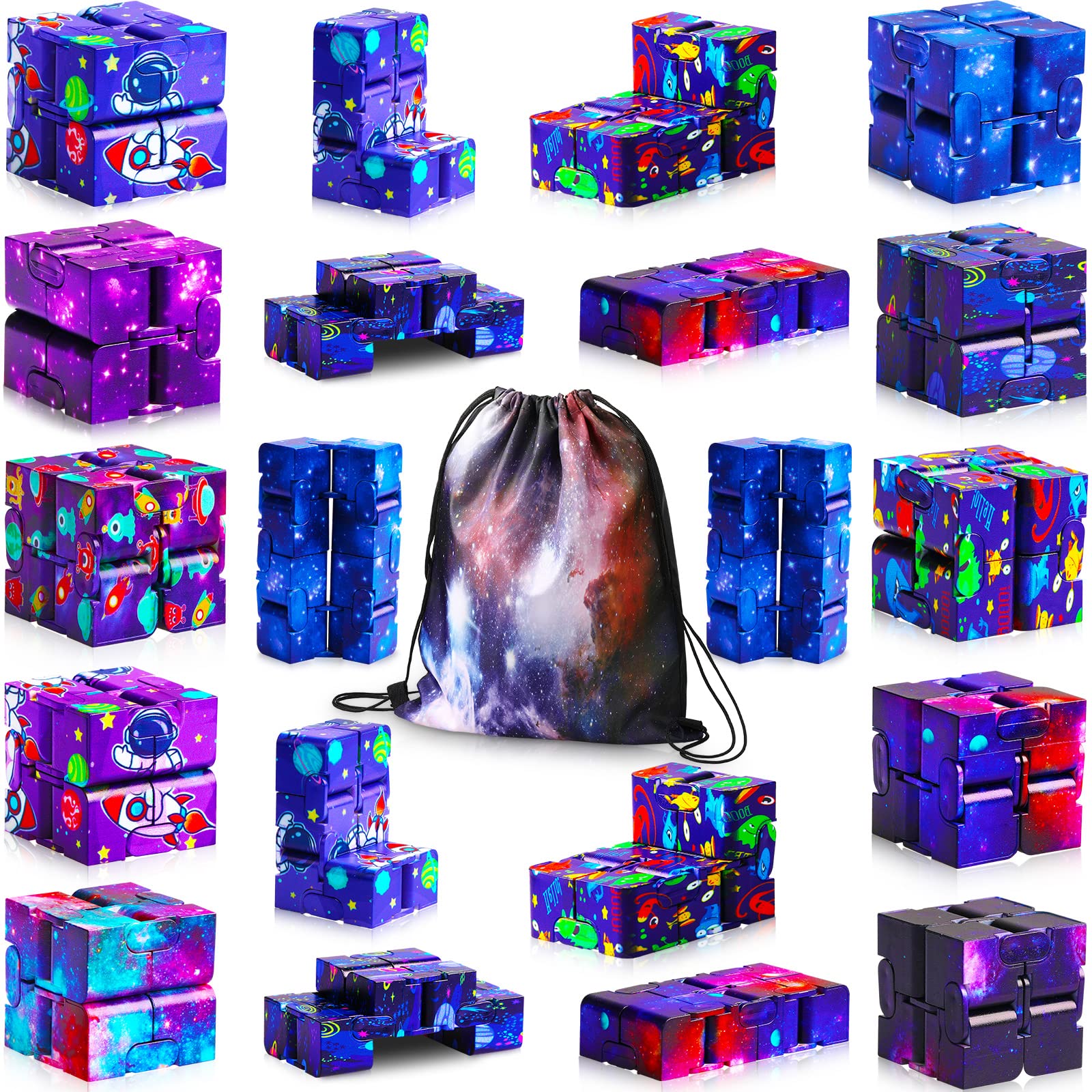 Photo 1 of 20 Pcs Galaxy Infinity Cube Toy Bulk with Bag Mini Blocks Cube Gadget Sensory Toy Stress Anxiety Relief Magic Puzzle Flip Hand Held Fidget Blocks Party Stuffers for Kids Adults ADHD