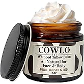 Cowlo Whipped Beef Tallow for Skin – 100% Grass Fed Suet Beef Tallow Moisturizer for Face, Organic Body Butter, Rosacea, Eczema, Babies, Sensitive Skin (Unscented) 2oz