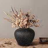 Rustic Large Ceramic Vintage Vase,Matte Black 6.8 Inch Tall Pottery Farmhouse Floor Vase for Living Room Entryway Table Centerpiece Decor,Boho Decor Terracotta Vases for Wedding Housewarming Gift