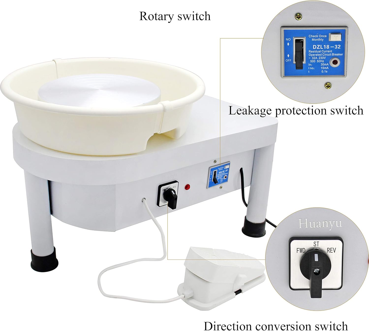 Huanyu Pottery Wheel Machine 350W 25CM 9.8" Electric Ceramic Machine Clay Making Pottery Tool with Detachable Basin for Ceramic Work Clay Art Craft DIY Clay (110V, with Foot Pedal)