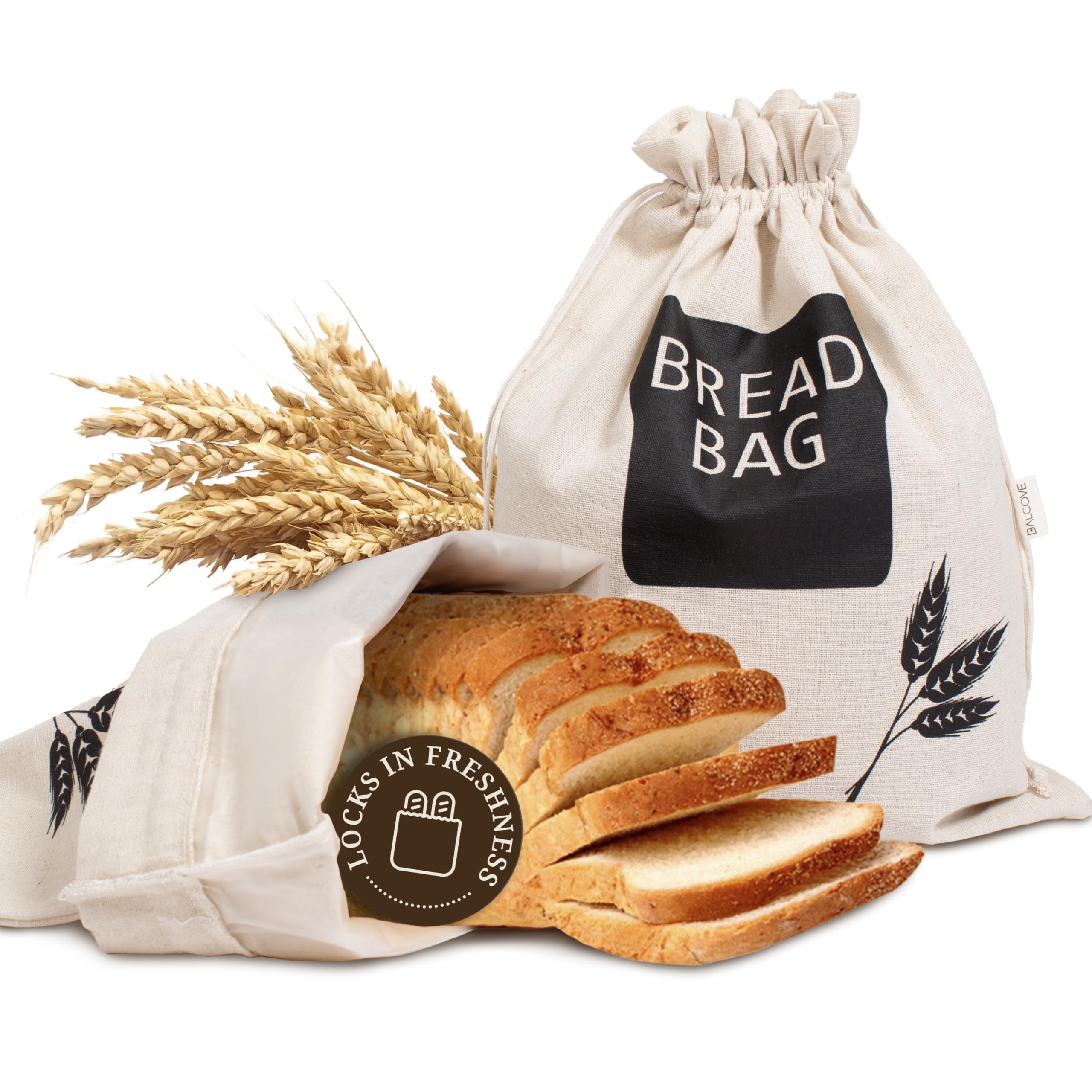 2 Pack Plastic Lined Bread Bags for Homemade Bread/Keeping Bread Fresh - Eco Friendly Linen Storage Bags - 44cm x 35cm XL