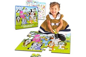 Bluey Floor Puzzle for Kids Set - Bundle with 36 Piece Floor Puzzle for Boys, Girls Plus Stickers, More | Bluey Puzzles for Kids Ages 3-5