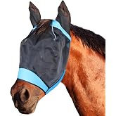 SMFUSMFU Fly Masks for Horses Equestrian Horse Supplies Horse Fly Mask with Ear Breathable Fine Mesh for Eye Protection from Insect Pests and UV Protection, Adjustable Fit for Comfort (Blue, Large)