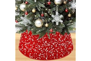 PATYDEST Red Sequins Christmas Tree Collar Sparkly Round Tree Ring Elegant Paillette Tree Skirts Collar Embroidered Christmas Tree Base Basket for Christmas New Year Home Shiny Ornaments