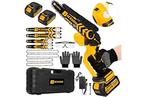 JEXUGK Brushless Mini Chainsaw, 8" & 6" Hand Held Cordless Chain Saw with 2 x 4.0Ah Battery, Portable Small Electric saw Cordless with 4 Chain Guide, Mini Motosierra for Tree Pruning Wood Cutting
