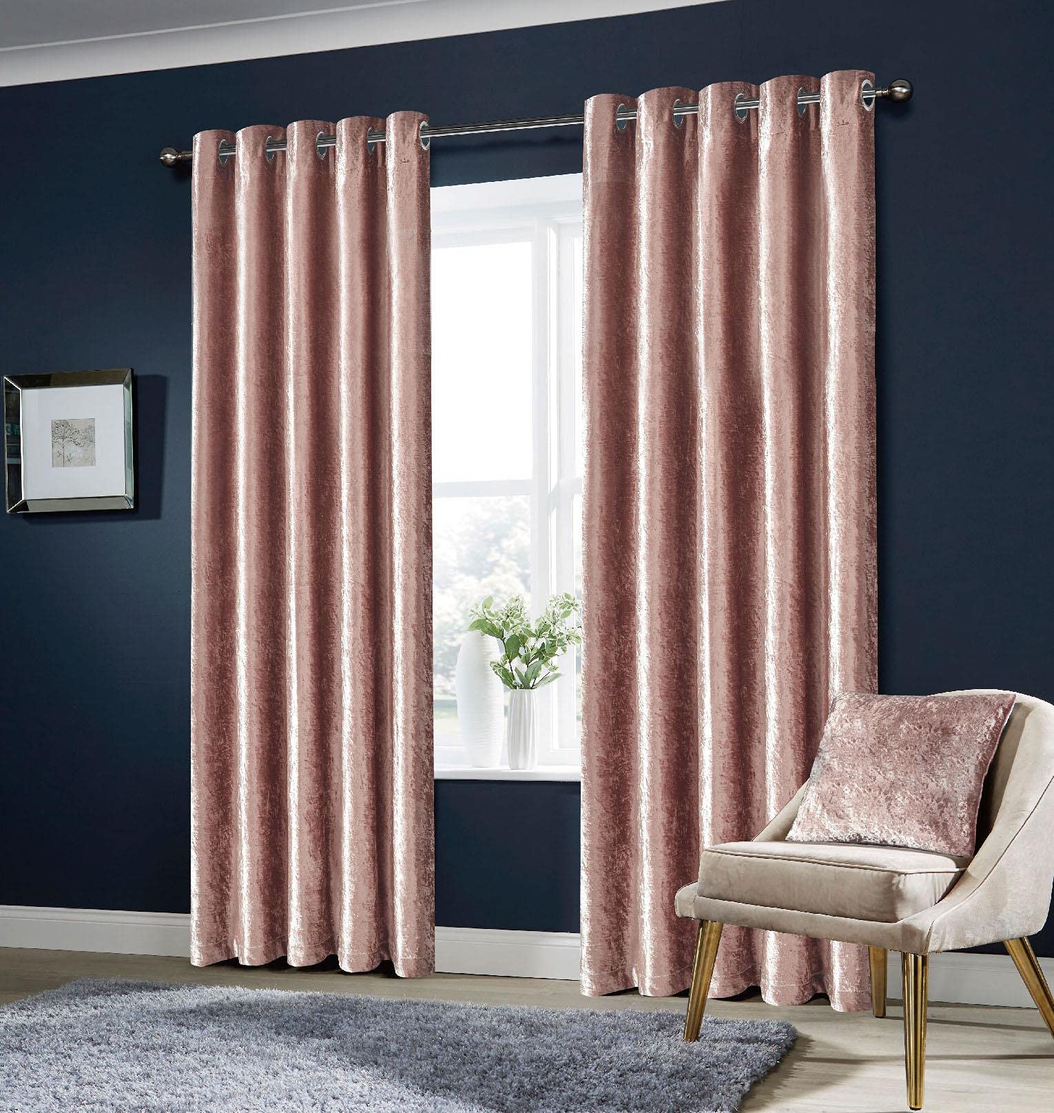 Olivia Rocco Crushed Velvet Curtains Thermal Insulated Window Treatment Bedroom Curtains Blackout Eyelet Curtains, Blush Pink 66x72 โ image 1