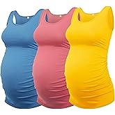AMPOSH Women's Maternity Tank Top 3 Pack Ruched Side Sleeveless Pregnancy Basic Shirt