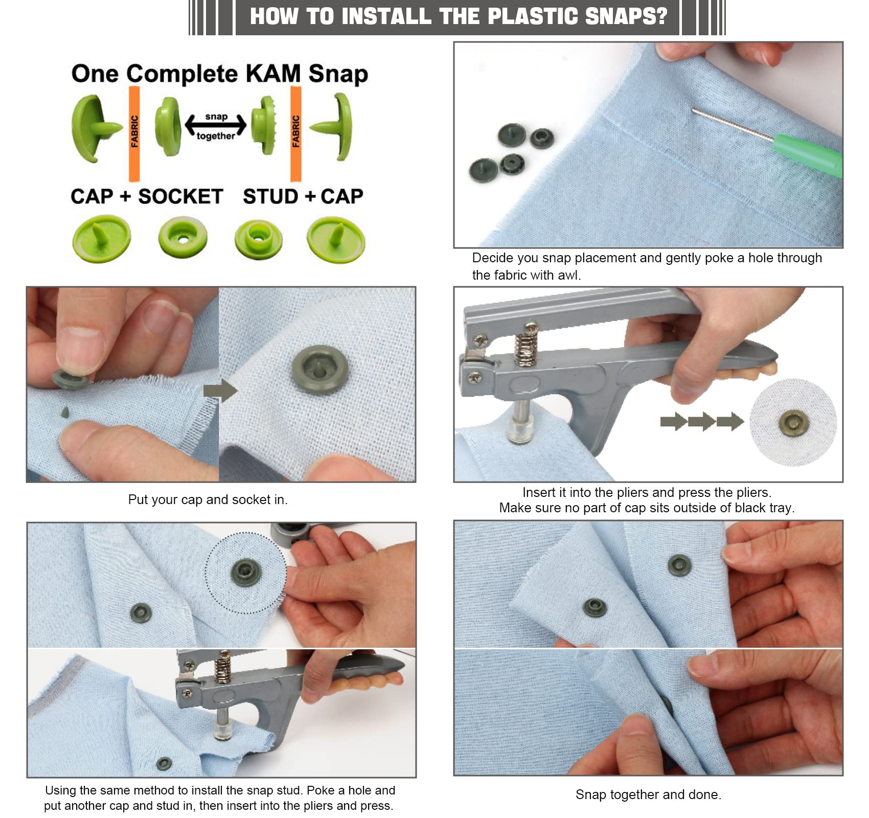 ilauke 408 Sets Plastic Snap Buttons, No-Sew T5 Snaps with Organizer Storage Case, Snap Buttons for Clothes Bibs Diapers Crafts