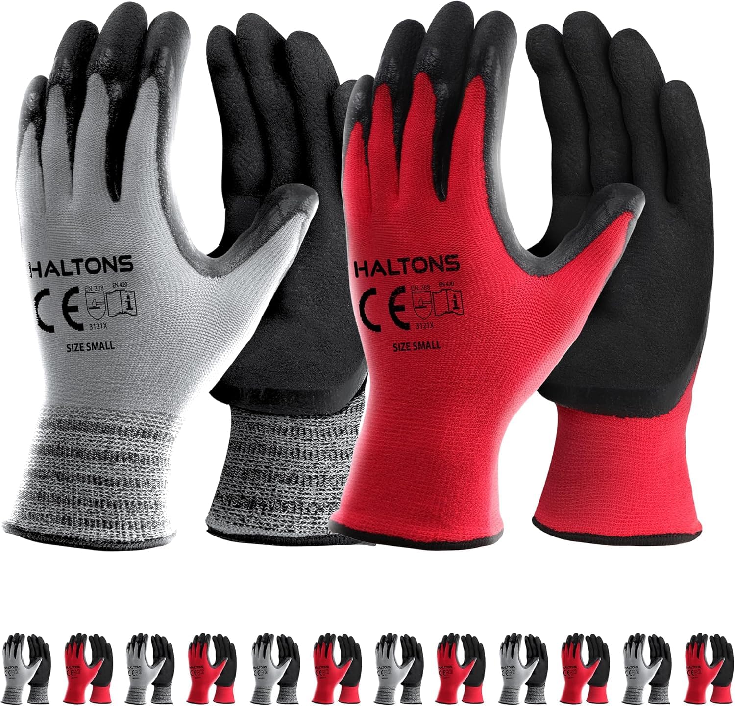 Haltons Latex & Polyester Work Gloves -12 Pack - Durable Gardening Gloves for Women, Snug Fit Non-Slip Safety Glove, Perfect for Outdoor Work, Lawn Care & DIY Tasks Small