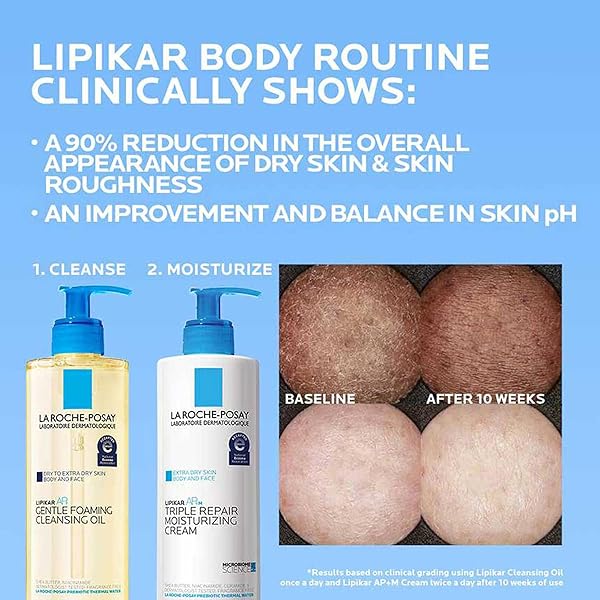 LA ROCHE-POSAY LIPIKAR AP+ GENTLE FOAMING CLEANSING OIL, GENTLE OIL CLEANSER FOR FACE AND BODY FORMULATED WITH NIACINAMIDE, LONG-LASTING 24-HOUR HYDRATION, FRAGRANCE-FREE & SOAP FREE