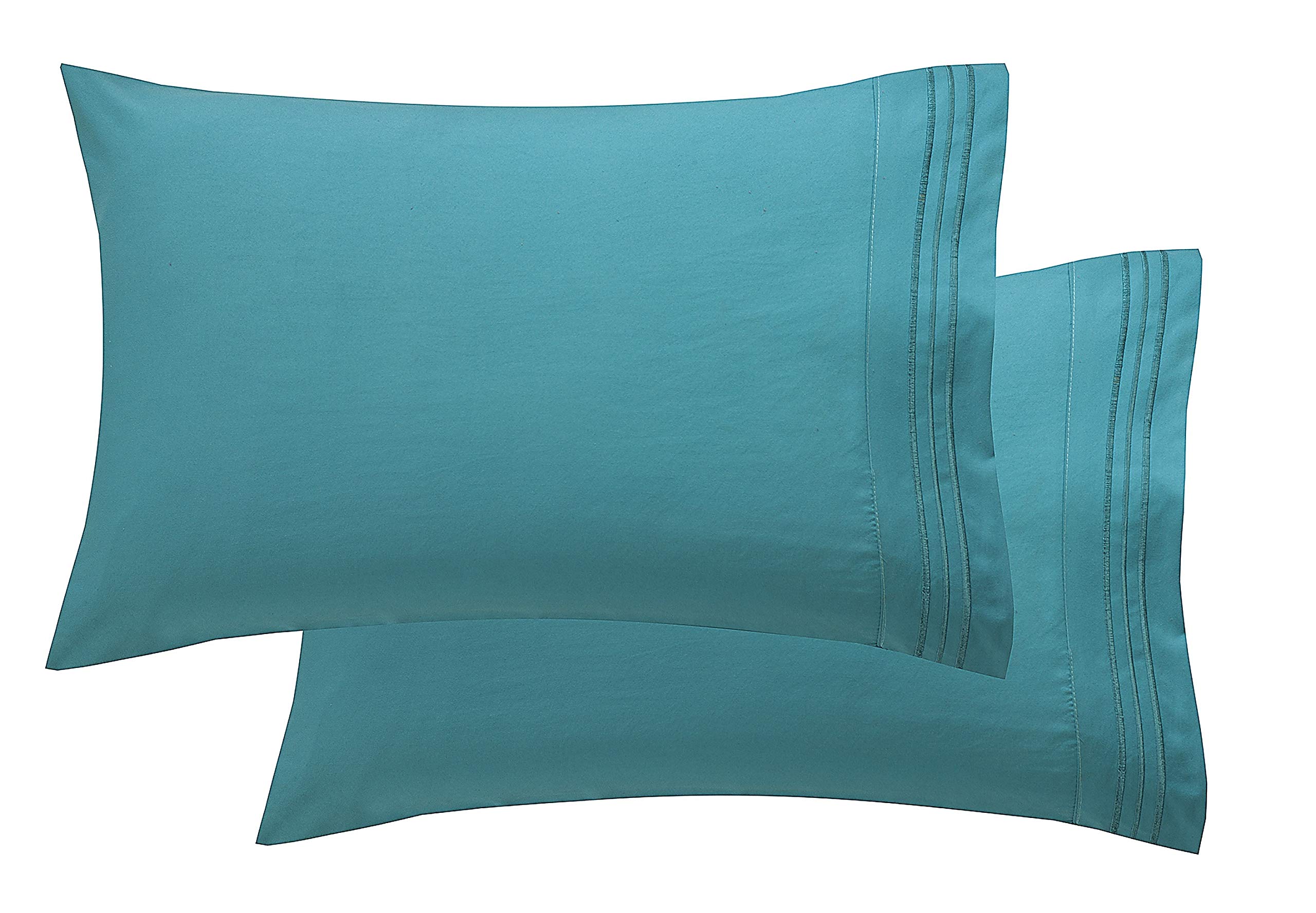 Elegant Comfort 2-Piece Pillowcase Set 1500 Thread Count Egyptian Quality Microfiber Double Brushed-100% Hypoallergenic, Standard/Queen, Turquoise