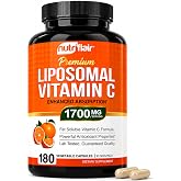 NutriFlair Liposomal Vitamin C 1700mg, 180 Capsules - High Absorption, Fat Soluble VIT C, Higher Bioavailability Immune System Support &amp; Collagen Booster, Non-GMO, Vegan Pills