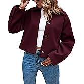 Cicy Bell Womens Cropped Pea Coat Casual Button Down Short Jackets Fall Winter Outerwear