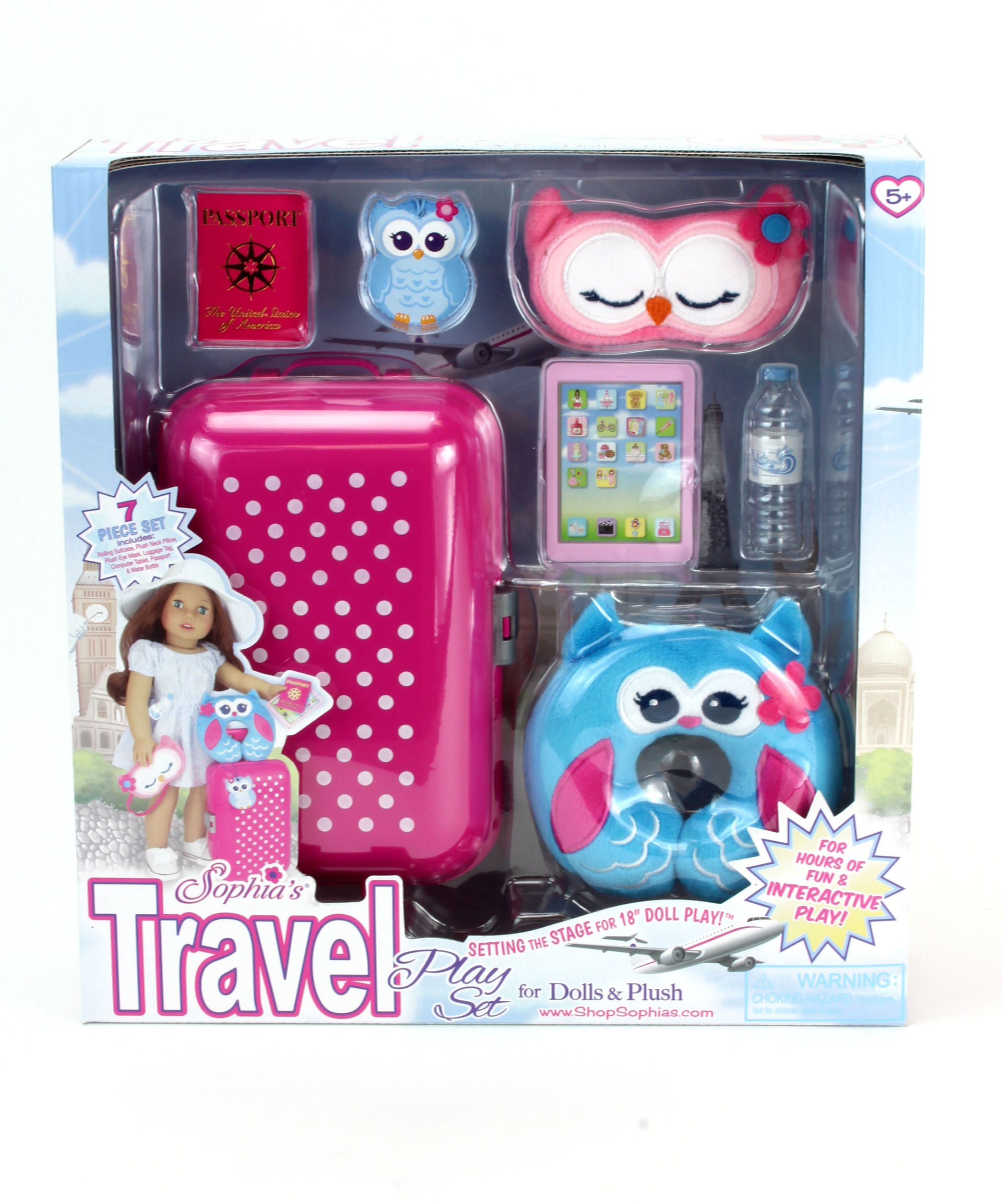 Doll Travel Play Set by Sophia's 7 Piece Doll Accessory Luggage Set for