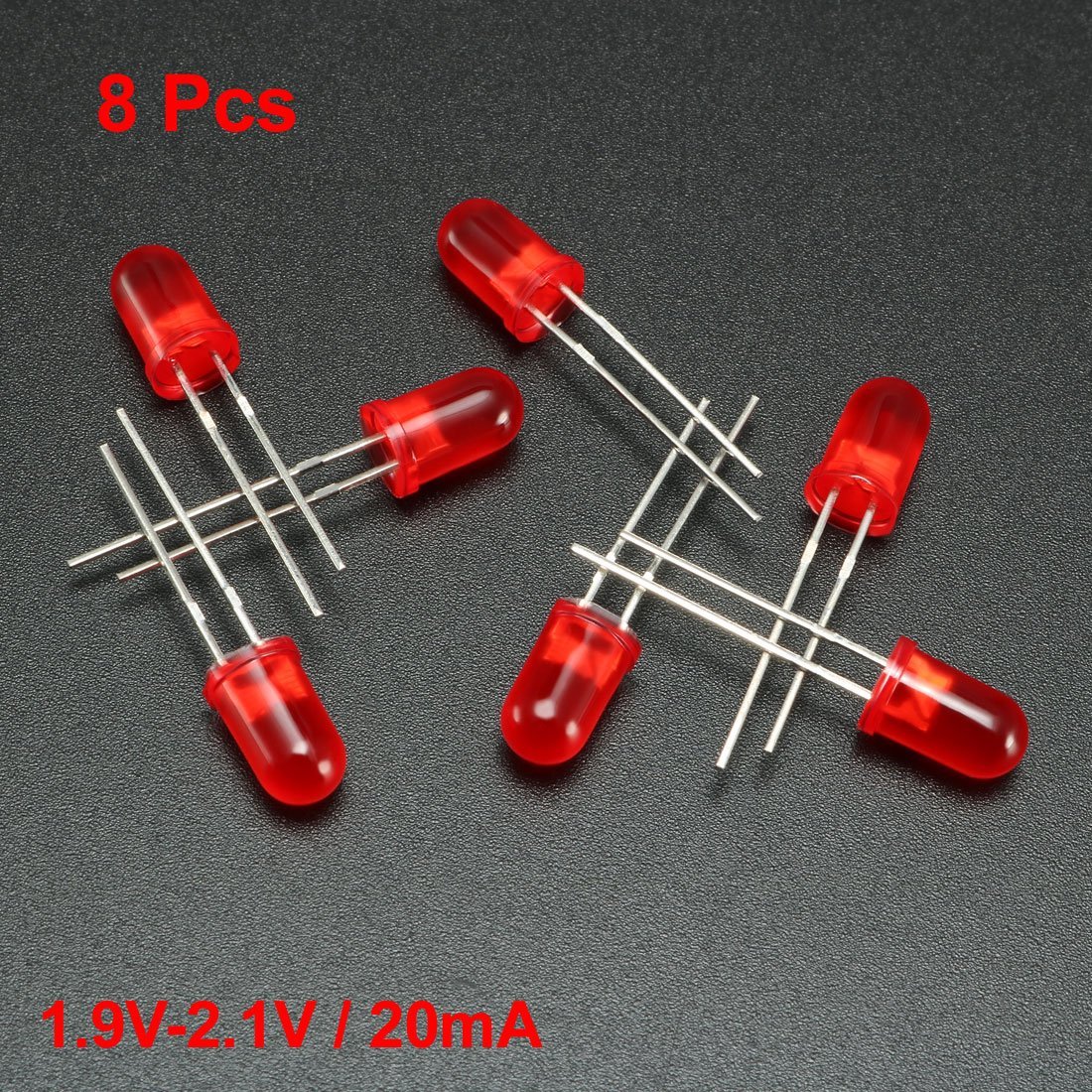 uxcell 8pcs 5mm Red LED Diode Lights Colored Lens Diffused Round 1.9-2 ...