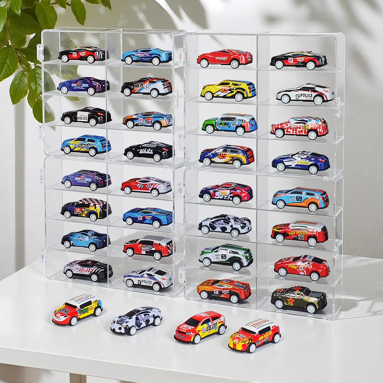 Photo 1 of 1/64 Scale Matchbox Wheels Toy Car Display Case Holds 32 Toy Cars Storage Organizer, Clear Display Box with Clear Snap-On Dust Cover 6.5 X 7.5 X 1.6 Inches 4 Pack