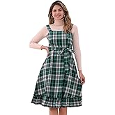 Allegra K Plaid Dress for Women Ruffled Sleeveless Vintage Tie Waist A-Line Pinafore Overall Dresses