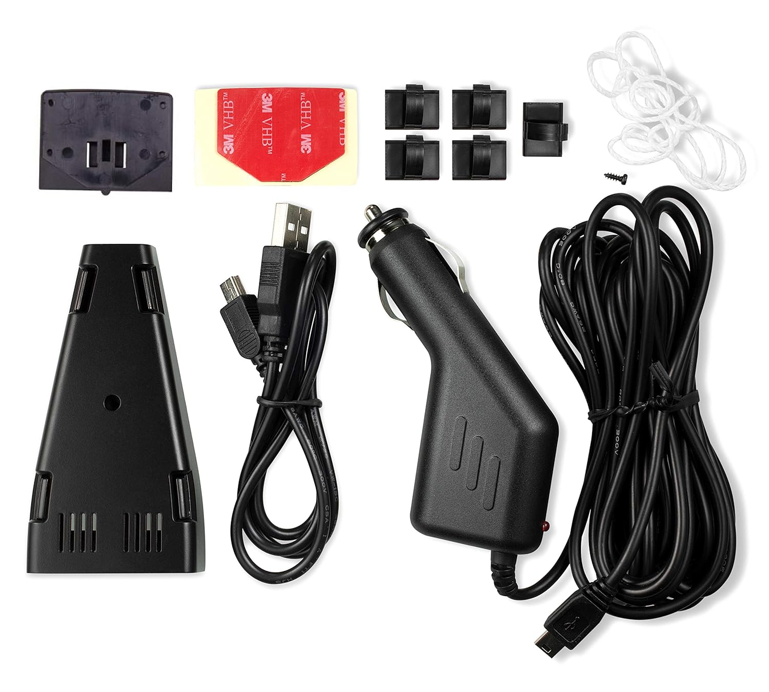 Accessory Kit for A119, A119 v2, A119S Easy Setup Dash Cam Included Mini USB car Charging Cable Adhesive Mount Pads Clips