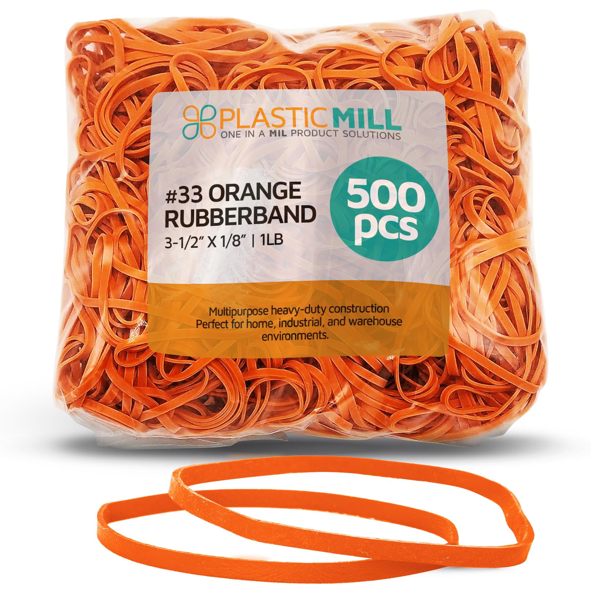 PlasticMill Rubber Bands - #33 Size - Rubberbands - 1Lb/500 Count. 1 Pound / 500 Count Orange