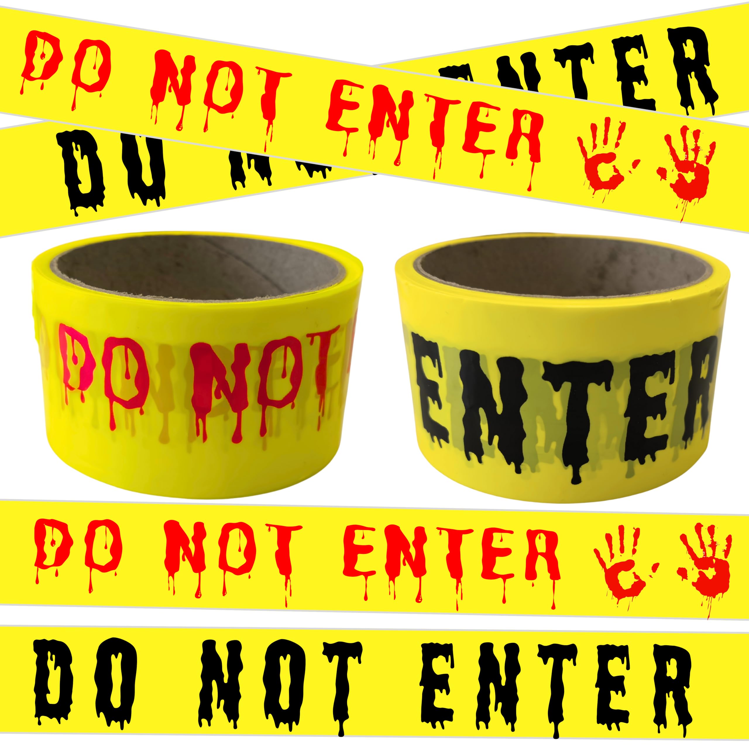 Photo 1 of 2Pcs Halloween Decorations Caution Tape - 2 inch x 164 feet Do Not Enter Caution Tape Roll Yellow Scary Hazard Warning Tape Safety Outdoor DIY Spooky Decorative for Party,Door,Danger Areas,Indoor