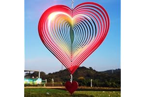 DJUAN Wind Spinner Red-Yellow Gradient Love Heart 3D Metal Hanging Wind Spinners Worth Gift Stainless Steel Yard Art Decorati