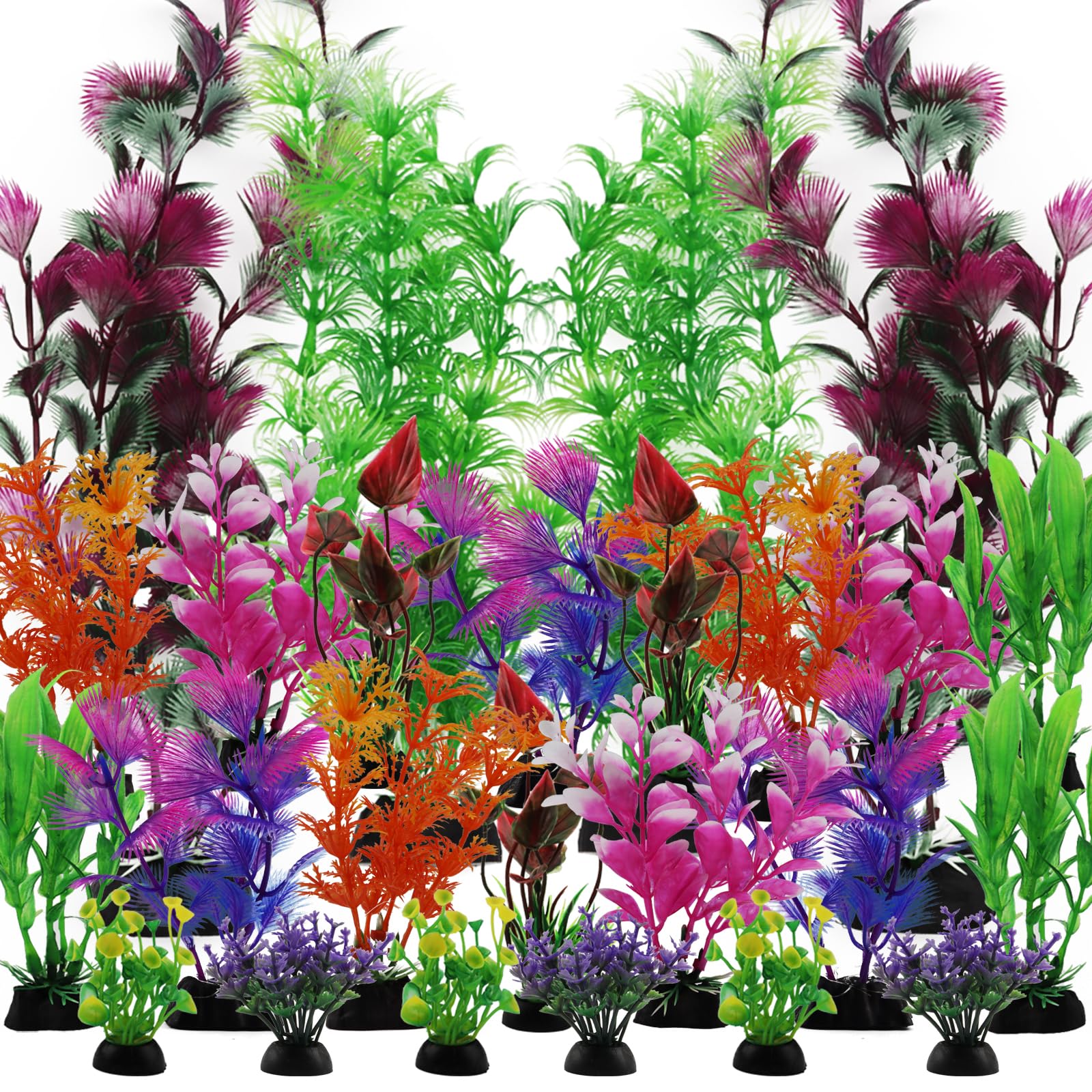 QUOZUO 25 Pack Aquarium Plants, Colorful Artificial Fish Tank Plants Decorations for Household and Office Aquarium Simulation, Small to Large