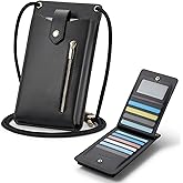 Casecond Small Crossbody Bag Cell Phone Purse for Women Men Leather Mini Shoulder Bag Wallet Case with Card Holder Slot Pouch Neck Strap Lanyard for All Smartphones iPhone 15 Samsung up to 7.3" Black