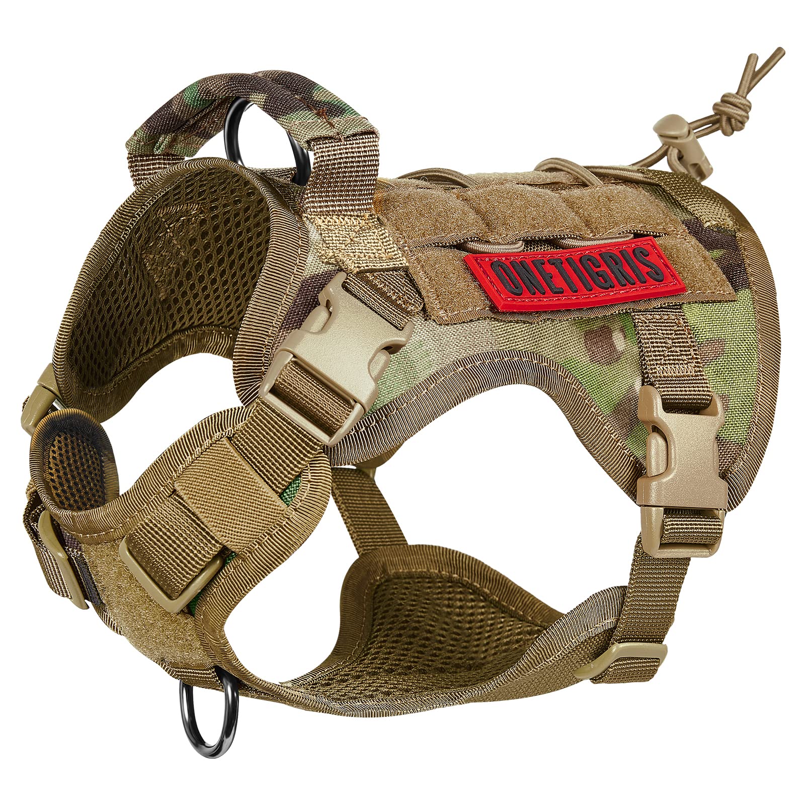 Tactical Dog Harness Vest with Handle, Military Dog Harness for Large Medium Dogs,No-Pull Service Dog Vest with Hook & Loop Panels,Adjustable Harness for Walking Hiking Training (XL, Multi-Colored)