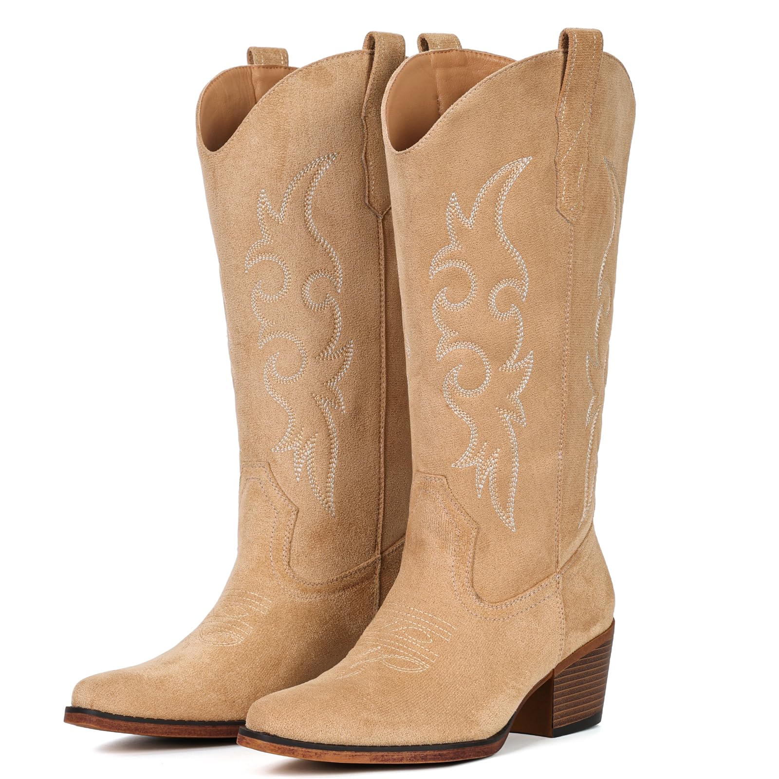 IUV Suede Cowboy Boots For Women Western Cowgirl Boots Mid Calf Snip Toe Boot With Chunky Heel Image