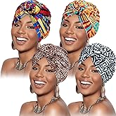 SATINIOR 4 Pieces African Pattern Headwrap Pre-Tied Bonnet Turban Knot Beanie Cap Headwrap Hat
