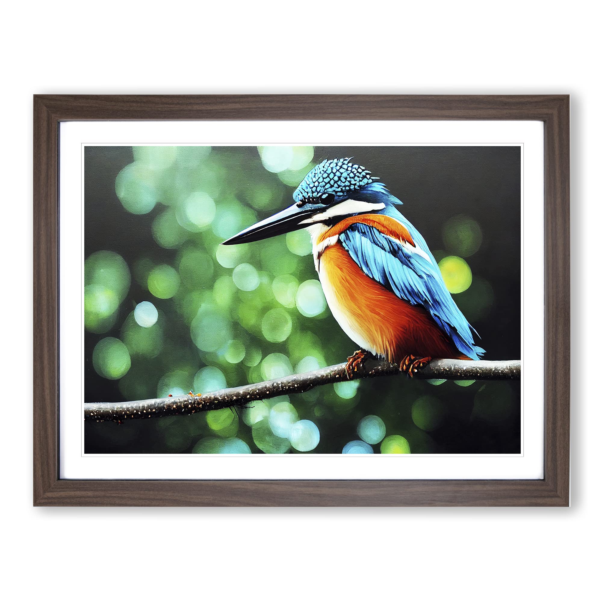 Flashy Kingfisher Bird Framed Print | A4 Walnut Framed Wall Art | Ready to Hang | Modern Nature Picture | Living Room Bedroom Lounge Office