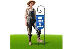 BEAU JARDIN Shepherd Hook 48 Inch 5 Pack One Piece Structure No Assembly Required 2/5 Inch Heavy Duty Solid Metal Shepards for Garden Outdoor Plants Lantern Mason Jar Wind Chimes Wedding Small SH48