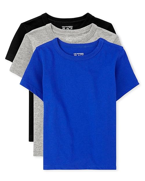 The Children's Place,Baby Boys,and Toddler Basic Short Sleeve Tee,Black/Grey/Blue 3-Pack,4 Years