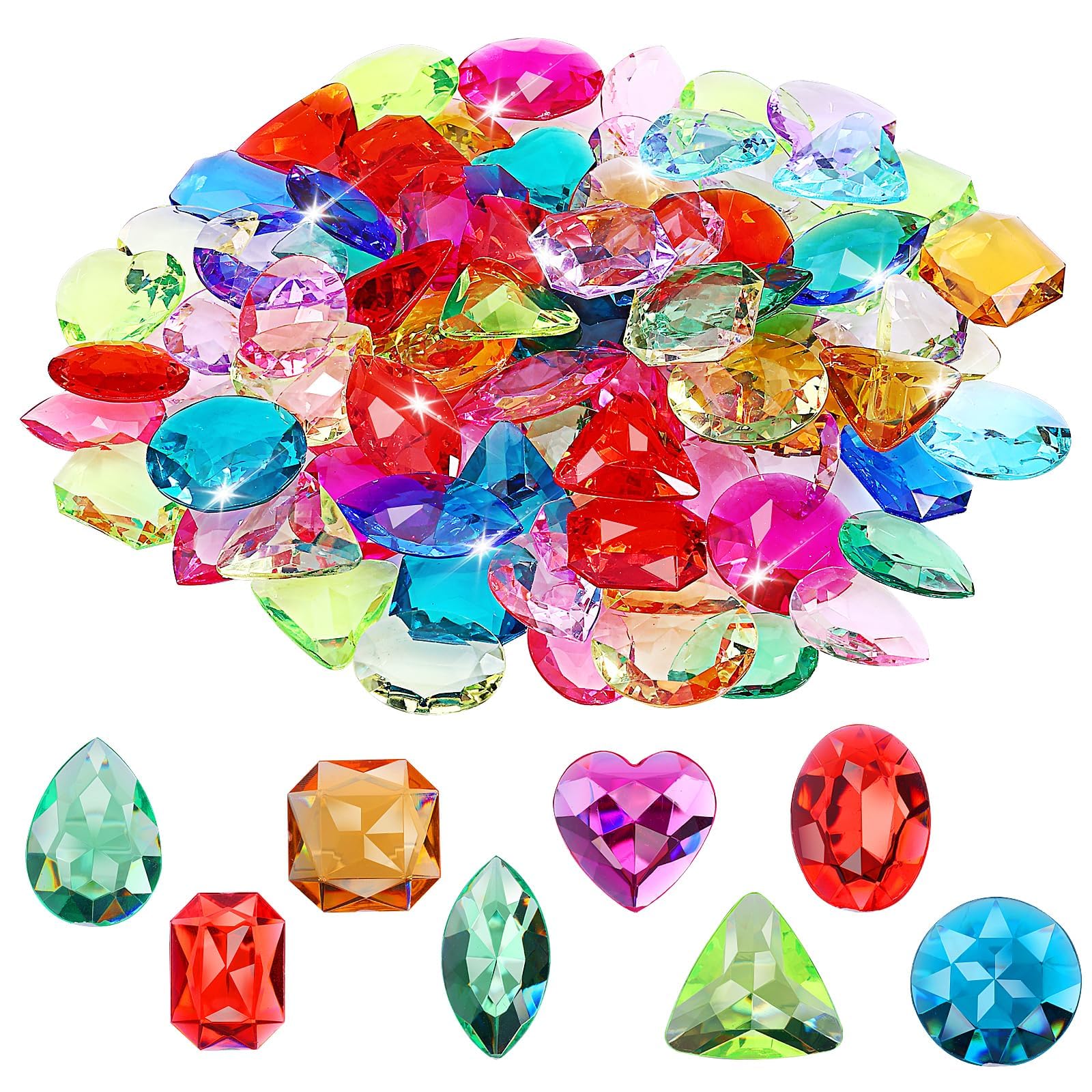 Toy Gems, 100 Pieces Gemstones for Kids Pirate Treasure Jewels Fake Acrylic Gems Multicolor Bling Diamonds Plastic Gemstones for Summer Beach Underwater Swimming Toys Birthday Swimming Pool Party