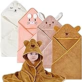 KLHYIT Baby Bath Towel with Hooded 4Pack Absorbent Soft Hooded Towel for Newborns Unisex 31.5x31.5 in Bath Towel Set Gift for Babies, Infant, Newborn Essential