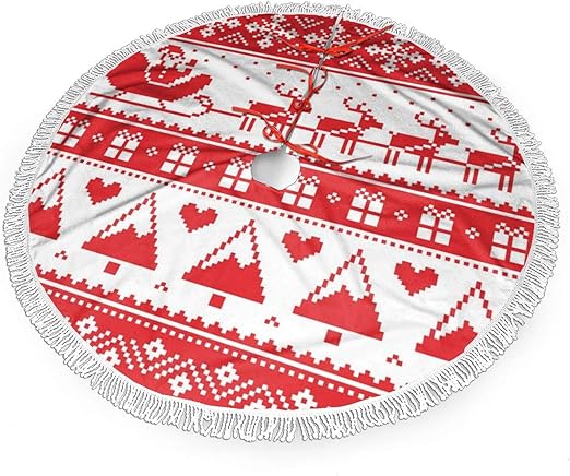 Amazon Com Ruanjb Christmas Jumper Red Pattern Christmas Fringed Lace Tree Skirt 30 Christmas Tree Decoration Large Holiday Party Christmas Tree Decoration Home Kitchen