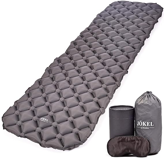 JÖKEL Isomatte Camping, Schlafmatte Leicht kleines packmaß, Aufblasbare Bequem Luftmatratze, Grau Faltbar und Kompakt, Ultral