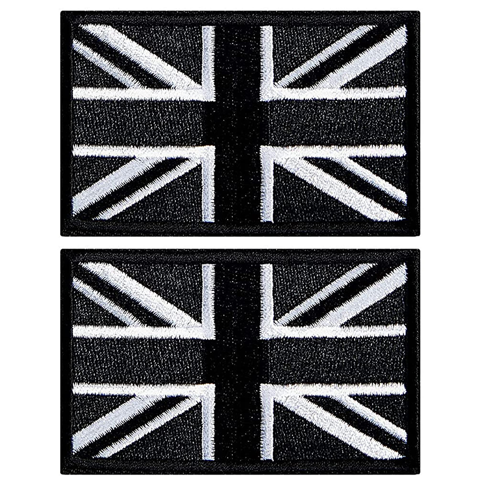 AXEN British Union Jack Patch Black United Kingdom Flag Patch British Union Patches Tactical Patches Hook and Loop Applique for Military Uniform Tactical Bag Jacket Jeans Hat, 2pcs