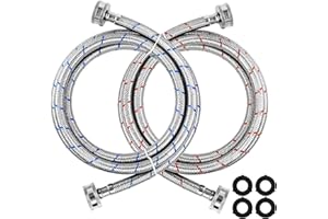 6Ft Stainless Steel Washing Machine Hoses Burst Proof Hot and Cold Water Supply Hoses Universal for All Washers by Techecook - 2Pack Premium Water Supply Lines - 10 Years Warranty