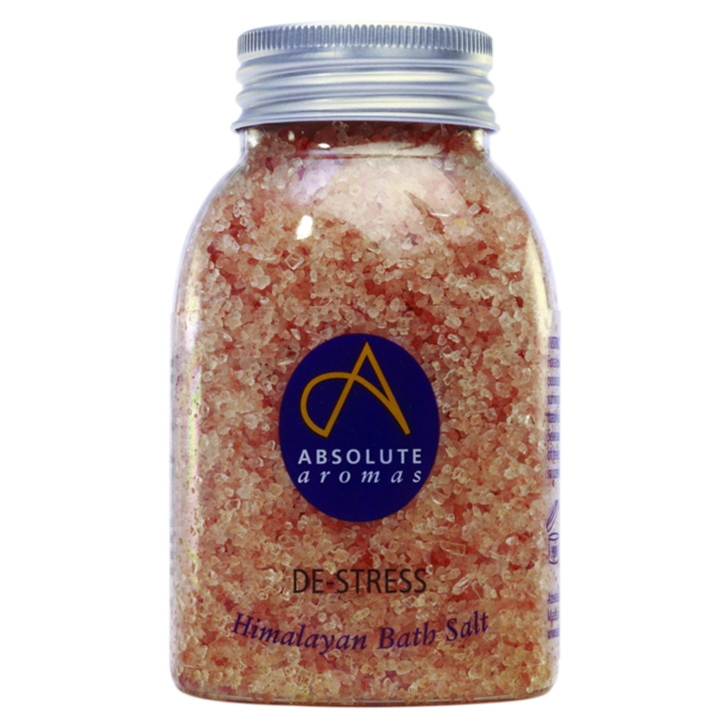 Absolute Aromas De-Stress Bath Salts 290g - Natural Pink Himalayan Salt Infused with 100% Pure Essential Oils Bergamot, Ylang Ylang, Frankincense and Jasmine Oil to Relax and Soak Tired Muscles