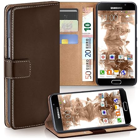 moex Samsung Galaxy A5 (2016) | Hülle Dunkel-Braun mit Karten-Fach 360° Book Klapp-Hülle Handytasche Kunst-Leder Handyhülle f