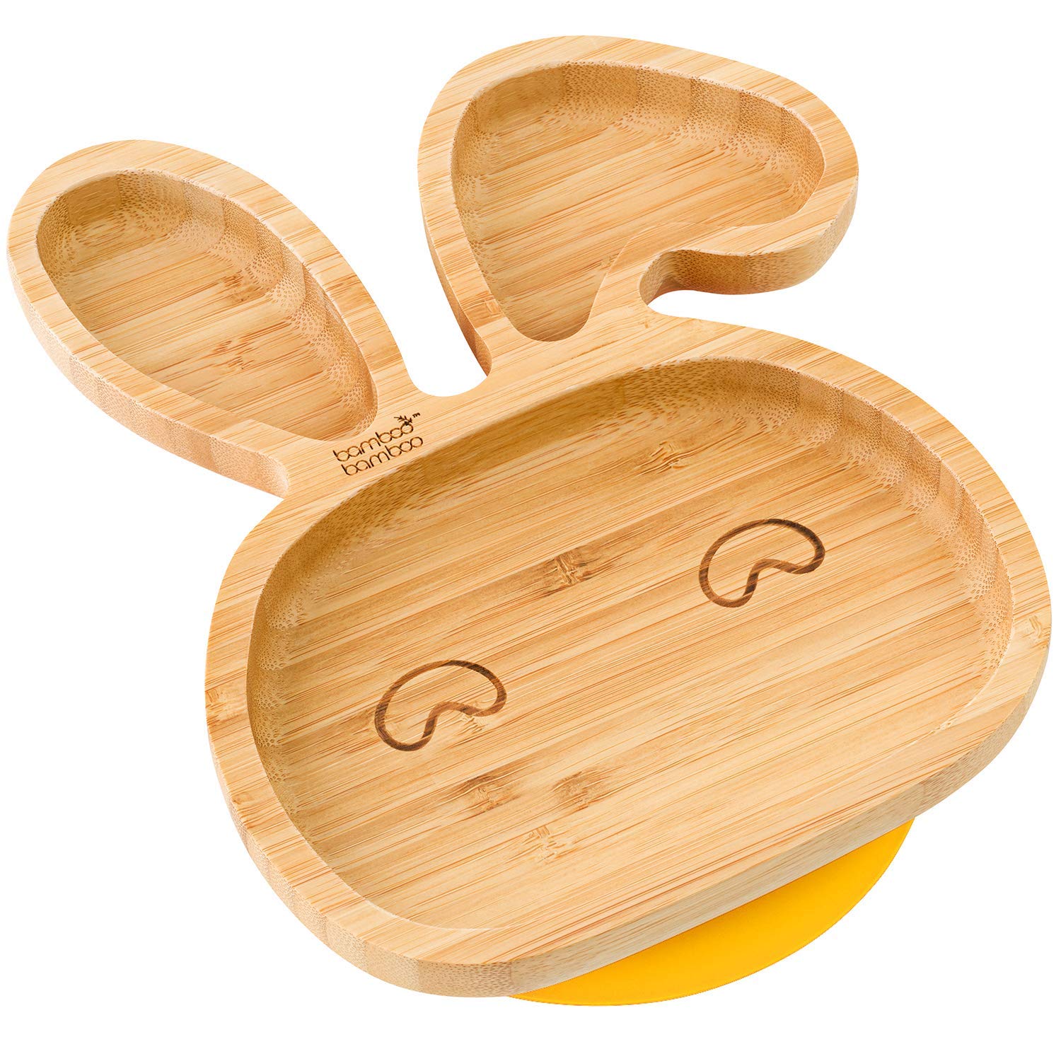 bamboo bamboo Baby and Toddler Plate with Suction Cup for Feeding and Weaning, Bunny Shaped Bamboo Plates with Secure Suction for Babies from 6 Months (Bunny, Yellow)