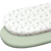 Gllquen Baby Organic Cotton Bassinet Sheets (33"x17") 2-Pack Green Avocado | 100% Cotton Bassinet Mattress Sheets, Compatible with Halo, Graco, Baby Delight. Soft, universal fitted for girls boys unisex