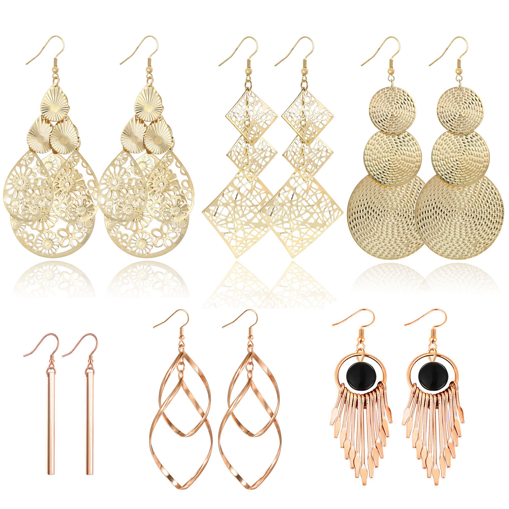 ALEXCRAFT Dangly Earrings for Women 6 Pairs Gold Drop Earrings for Women Gold Dangle Earrings for Women Long Drop Tassel Earrings Gold Earrings Set Dangly Earrings Pack