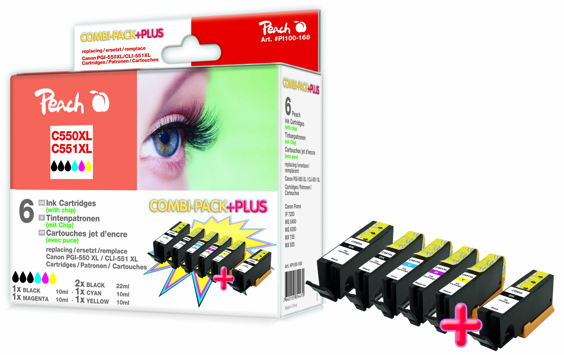 Peach PI100-168 Combi Pack Plus Cartridge with Chip XL-Yield for Canon PGI-550 XL, CLI-551 XL — image 1