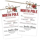 Christmas Paper Gift Tags with String from Santa, 2x3.5 Inches North Pole Christmas Gift Labels, 50PCS Holly Floral Print Tags for Present, Holiday Wrapping Party Favor Decor Supplies-A18