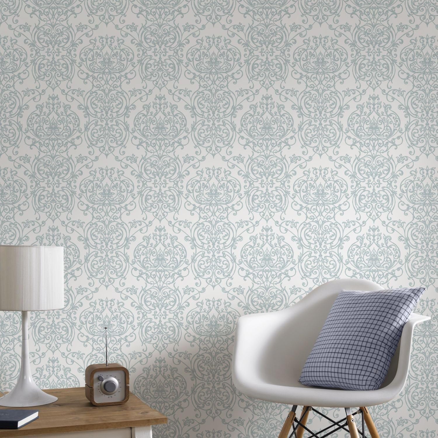 Super fresco Empress Damask Duck Egg & White Wallpaper Amazon.co.uk