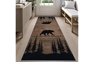 Rustic Bear Rug for Runner 2x7ft, Forest Bear Rugs for Cabin, Western Lodge Cabin Kitchen Rug Mat, Washable Non-Slip Carpet, 